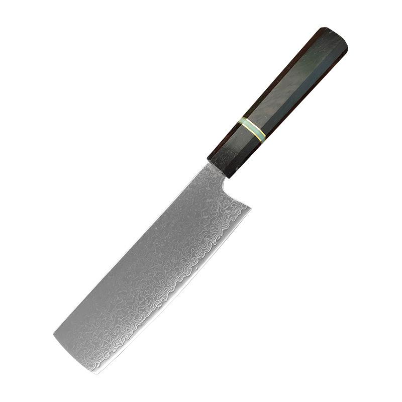 7 Inch Nakiri Knife 67-layers Damascus Steel Blade Ebony Handle Chef Cleaver Meat Slicing Vegetables 10Cr15Mov Kitchen Knives