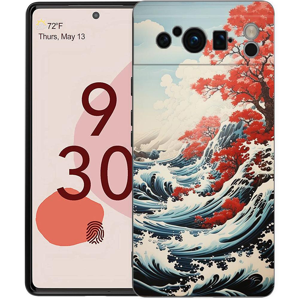 Японский пейзаж Чехол для телефона Для Google Pixel 8 7 6 Pro 8A 6A 7A 5G Мягкий силикон Ударопрочный ТПУ Черный Чехол Fundas