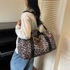 Large Capacity Leopard Print Travel Duffel Bag with Multiple Compartments, Shoe Compartment, Durable Nylon Casual Sports Gym Bag for Women