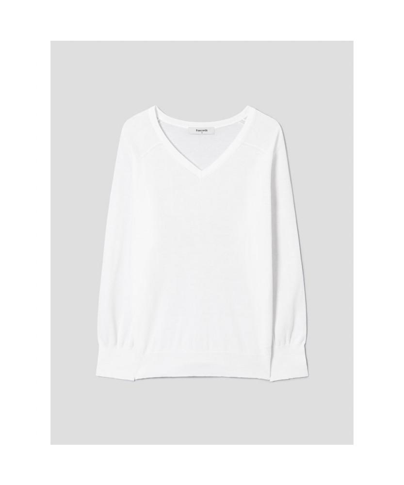 8SECONDS Linen Blended V-Neck Pullover Ivory