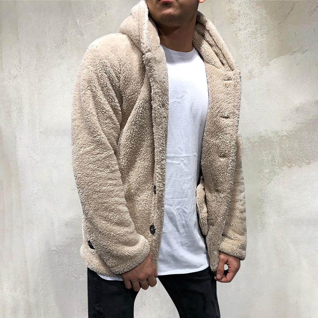 Мужская осенне-зимняя новая свободная повседневная плюшевая куртка чистого цвета с капюшоном
