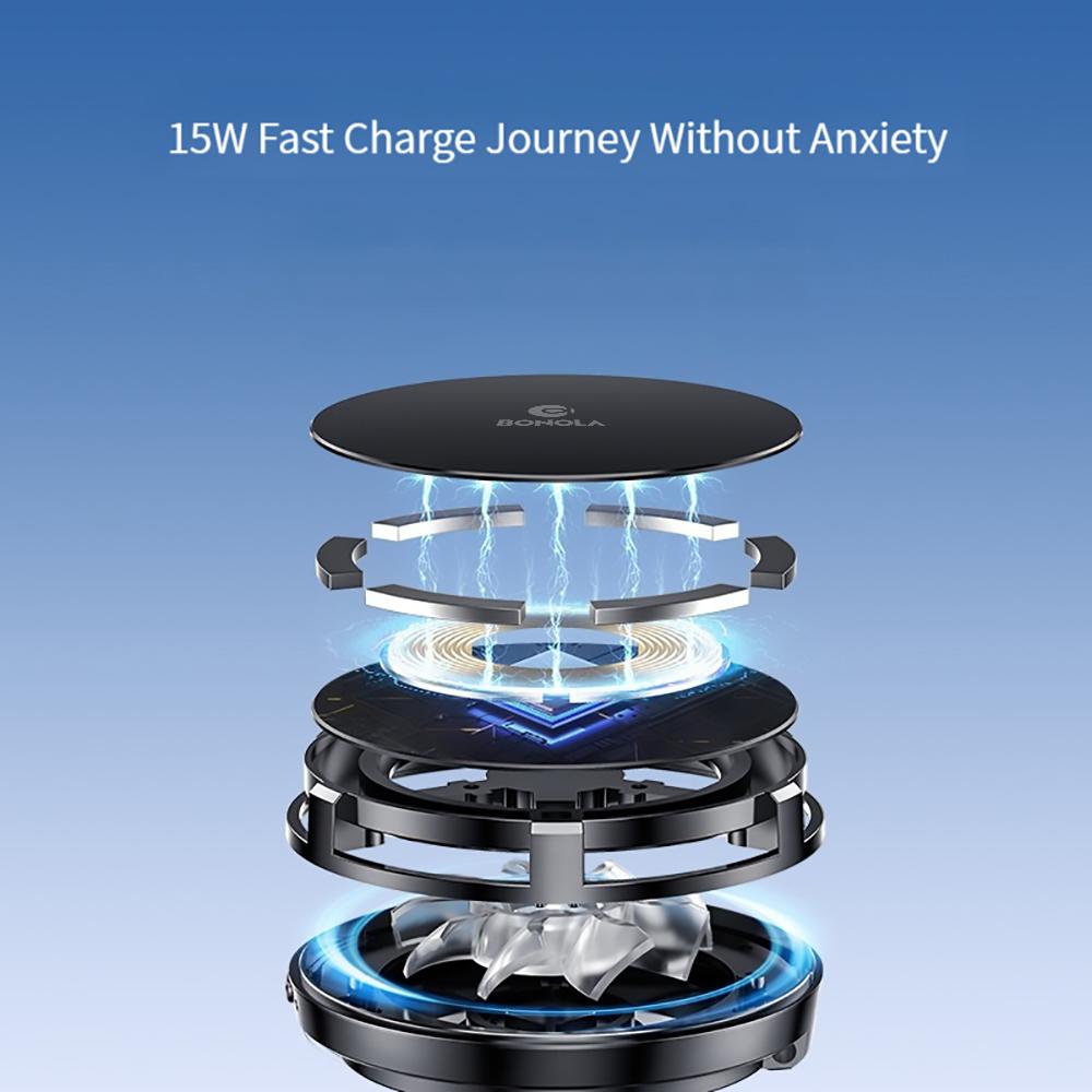 Магнитное автомобильное беспроводное зарядное устройство-кулер, крепление 15 Вт, быстрая беспроводная зарядка для универсального автомобильного вентиляционного отверстия, охлаждение со светом