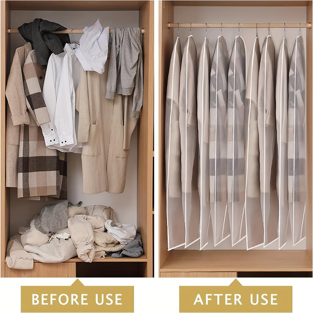 5 шт. прозрачных чехлов для одежды, чехлы для платьев для хранения, подвесные чехлы для костюмов для хранения в шкафу и путешествий, пылезащитные чехлы для костюмов, моющиеся протекторы для одежды