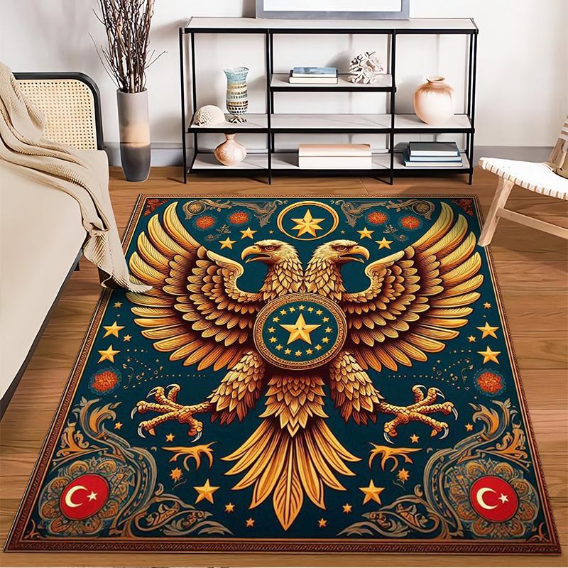 Golden Double Eagle on Teal Rug Non-slip rug suitable for living room and bedroom sofas