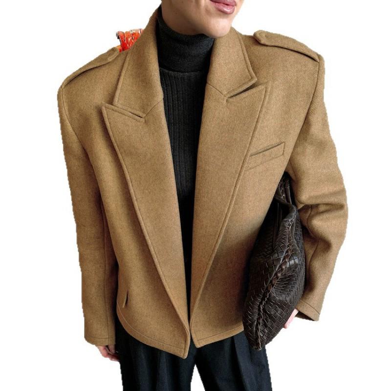 Womens Tailored Wool Blend Blazer Long Sleeve Mid Length Slim Fit Office Fashion
