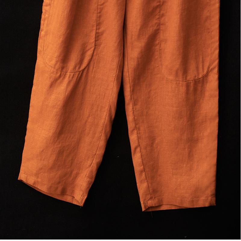 Женский летний костюм из хлопка и льна с коротким рукавом, корейская версия, напечатанный ретро-топ + брюки, женский костюм-двойка