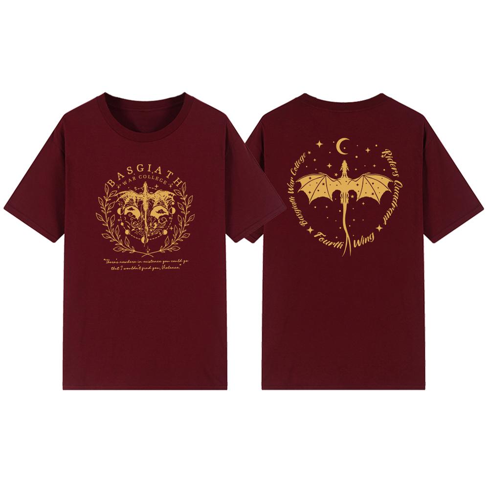 Двусторонняя футболка «Четвертое крыло» Basgiath, футболка военного колледжа, женская одежда, винтажные футболки с короткими рукавами и рисунком, футболка Bookish