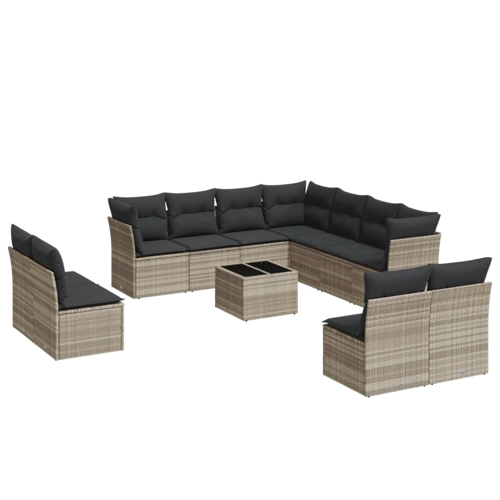 12 Piece Garden Sofa Set with Cushions Light Grey Poly Rattan