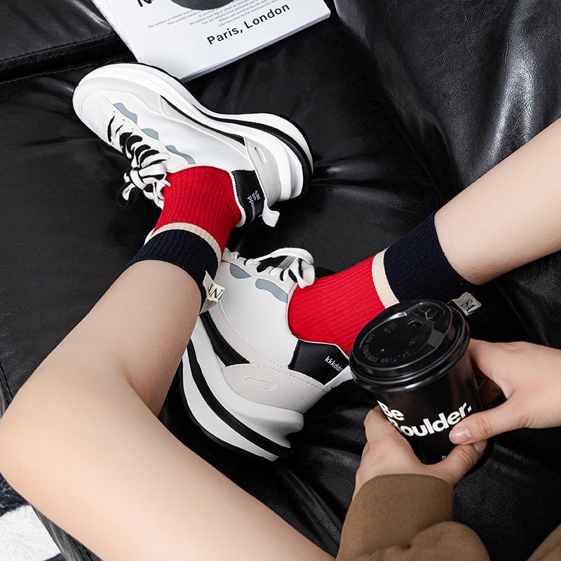 2022 Autumn Women's Color Block Vertical Stripe Mid-Calf Socks - Trendy Slimming Long Leg Korean Style