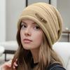 Knitted Hat Rolled-Edge Pile Shape Velvet Lining Women Hat Windproof Ear Protection Knitted Headgear