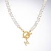 Zircon Crystal Initial A-Z Letter Pendant Necklace for Women Toggle Clasp Imitation Pearls Necklaces Wedding Jewelry Gift