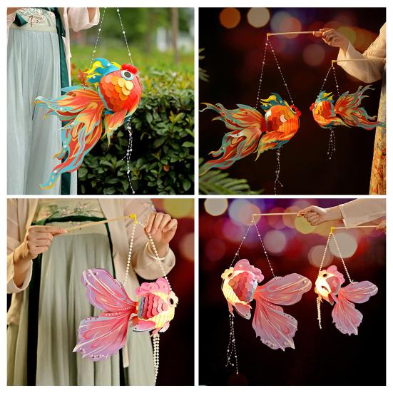 1 комплект бумажный фонарь с золотой рыбкой с полюсом на батарейках DIY ручной работы китайский Новый год Фестиваль середины осени рыбный ночник материал сумка подарок детям