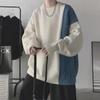 Hong Kong Style Retro Contrast Sweater - Men's Trendy Loose Knit for Autumn/Winter