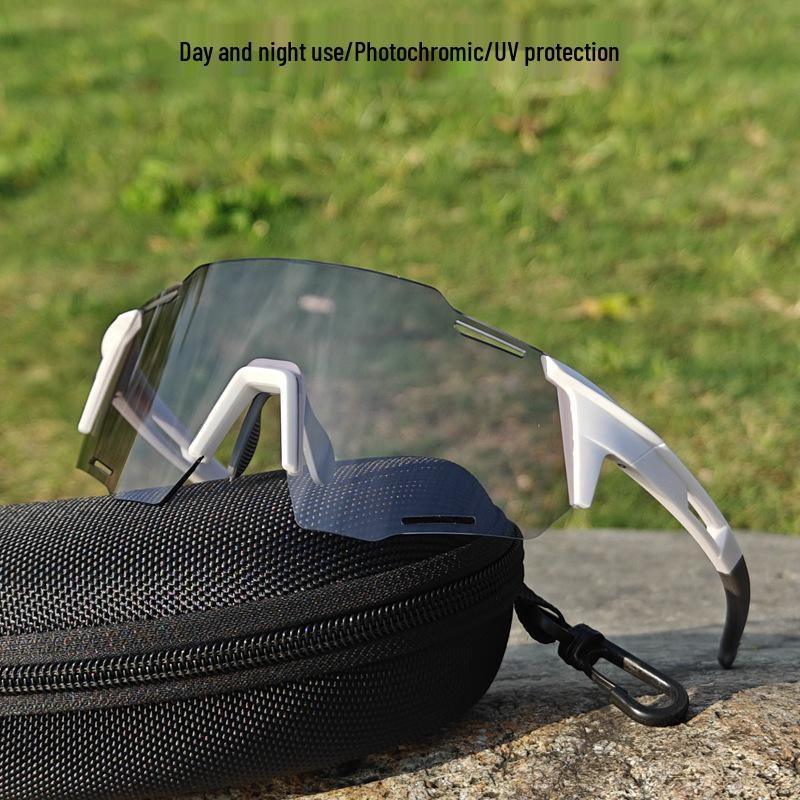White Frame Photochromic Cycling Glasses - Day & Night UV Protection for Men & Women