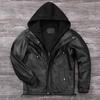 Китайский размер съемный капюшон кожаная куртка мужская натуральная воловья кожа пальто тонкая байкерская одежда мужское пальто зимнее Veste Cuire Homme