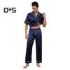 2Pcs/Set Silk Satin Men Pajama Set Notch Collar Button Down Pajama Top with Chest Pocket Elastic Waist Bottoms Set Sleepwear