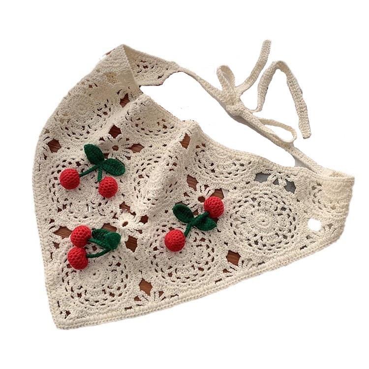 Ins милый сладкий треугольник полотенце женский сладкий прохладный вишневый выдолбленный ручной вязки повязка на голову допаминовый платок