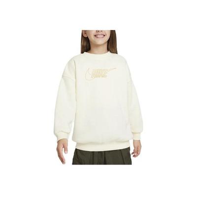 Nike Спортивная одежда Клубный флисовый топ с логотипом и круглым вырезом, свободный крой, длинный рукав, детский, кокос FJ6161-113