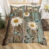 Botanical Daisy Duvet Cover Queen Rustic Wooden Flower Dragonfly Bedding Set Retro Country Farmhouse Barndoor Comforter Cover