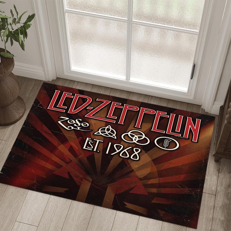 Led Zeppelin Design Crystal Velvet Carpet Cozy Non?Slip Printed Rug For Bedroom Living Room Entrance