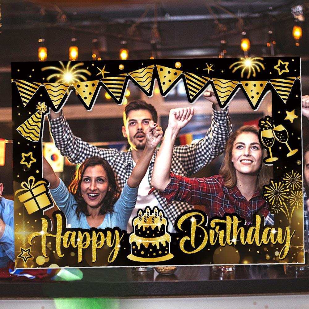 1 Piece Happy Birthday Photo Booth Photo Frame Props, Black And Gold Selfie Photo Frame, Birthday Party Supplies
