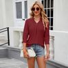 Spring and Summer Women's T-shirt Jacquard V-neck Seven-quarter Sleeve T-shirt Loose Tops