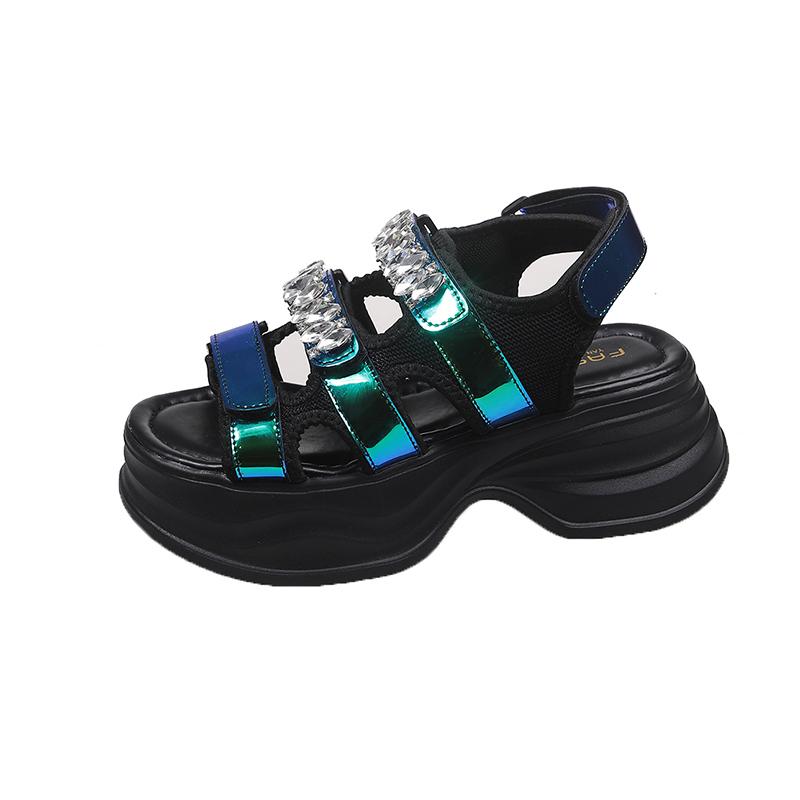 Fashion Women Summer Platform Bling Sandals Breathable Wedges 9CM High Heels Ladies Crystal Beach Slippers Chunky Shoes Sandalias Mujer