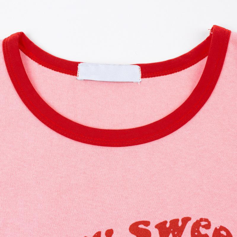 Европейский и американский Instagram, ретро, ​​розовый клубничный принт, Y2K, сексуальный короткий топ с контрастной вставкой без рукавов, пикантная женская майка для девочек