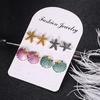 4pairs/set  Starfish Shell Stud Earring Set Women Colorful Conch Shells Star Stud Earrings Party Bea