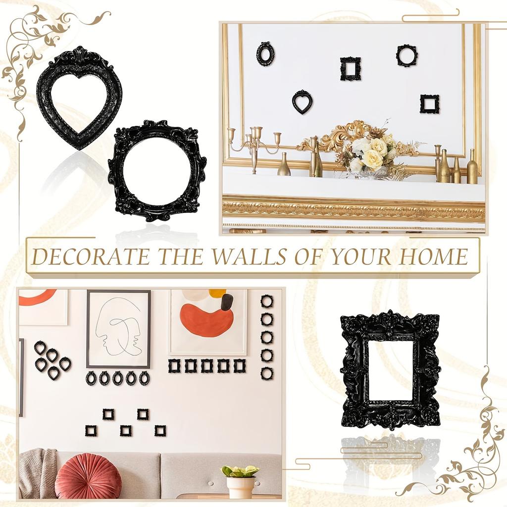 6 шт. Винтажные овальные фоторамки из смолы «Темные элементы» Черные мини-рамки Креативный настенный декор