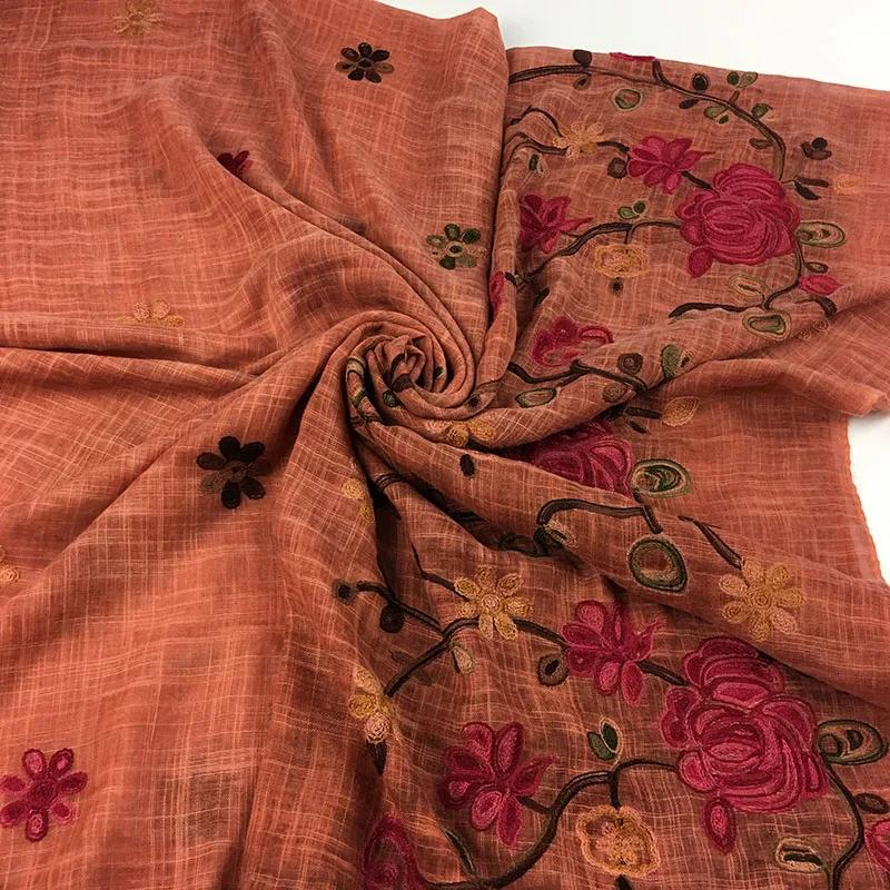 Embroidered Tassel Cotton Hijab for Muslim Women Scarf Floral Shawl Tassel Scarves Woman Large Hijabs Tie-dye Vintage Headscarf