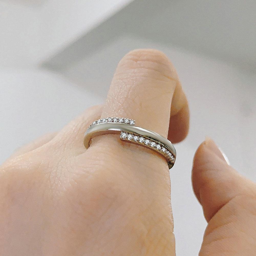 ZHOUYANG Ring For Women Simple Double Row AAA+ Cubic Zirconia White Gold Daily Finger Ring Gift Jewelry DZR019