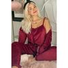 Эксклюзивный бархатный женский пижамный комплект бордового цвета с халатом