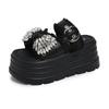 New Women's Summer Outdoor Thick Bottom Slip-On Slippers 8.5CM Butterfly Knot High Heels Bling Diamond Shoes Ladies Flat Sandals