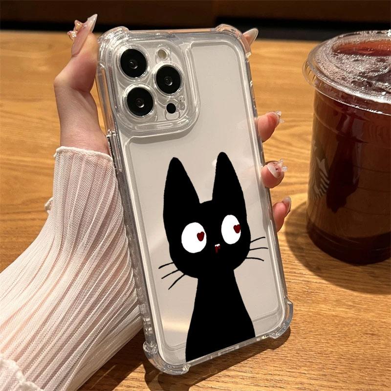 Страстный Черный Кот Любовь Чехол для Телефона Прозрачный Для iPhone 17 16 14 15 11 12 13 Pro Max 16E 15 16 Plus 17 Air 17PM Мягкий Ударопрочный Чехол
