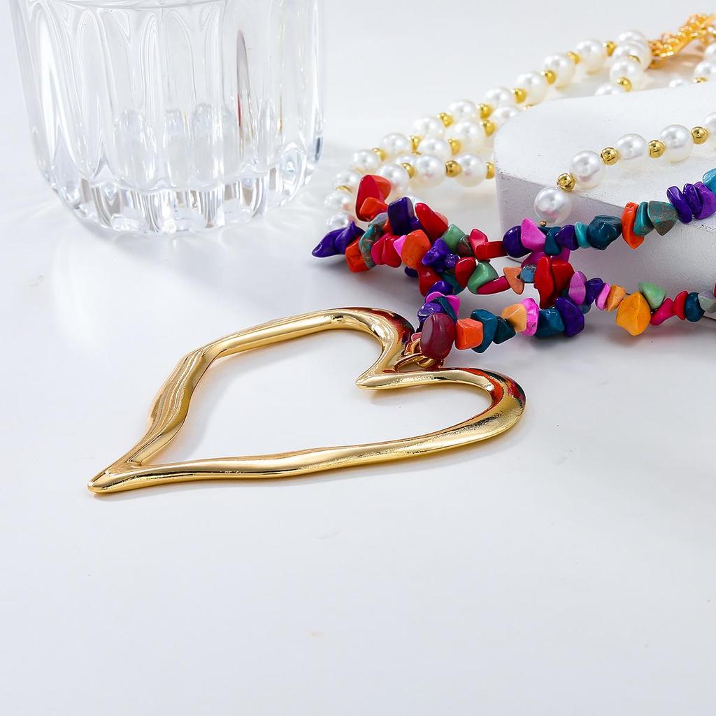 Крупное ожерелье в стиле бохо с имитацией жемчуга и бирюзы в форме сердца