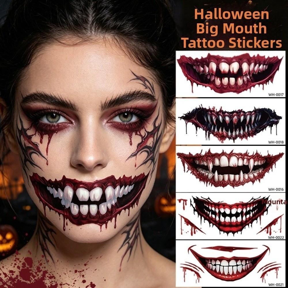 Fake Halloween Tattoo Sticker DIY Temporary Scar Stickers Realistic Mouth Stickers Kids Gift