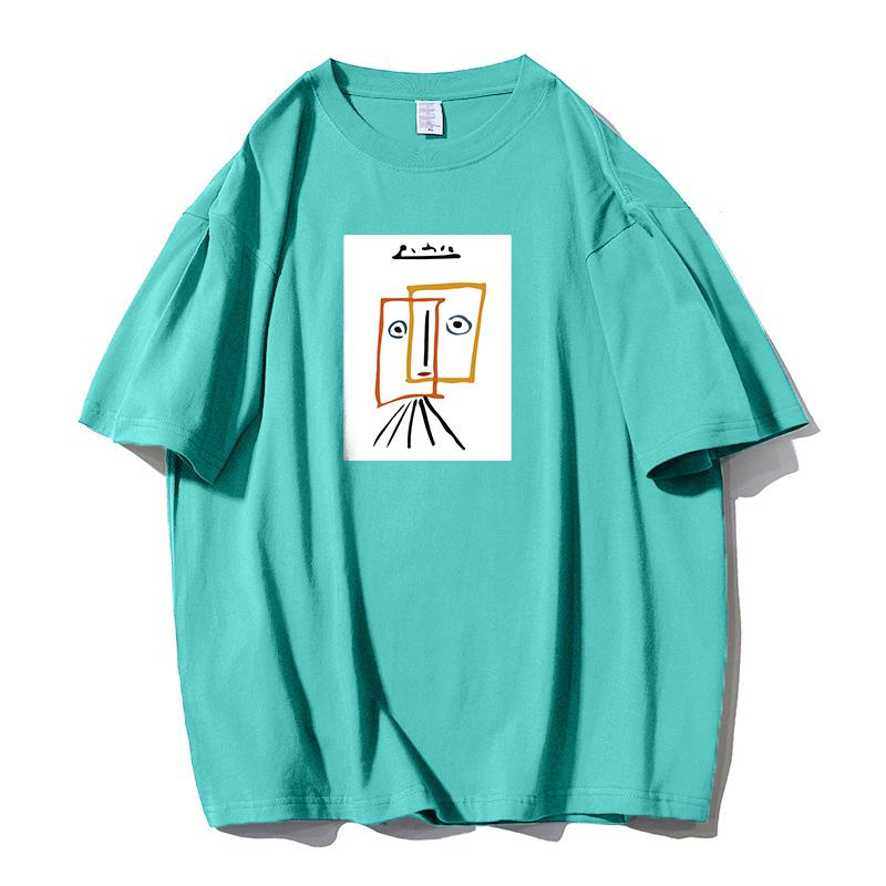 Shellsuning футболка с мультяшным принтом женская летняя модная повседневная простая простая футболка с коротким рукавом из 100% хлопка мягкие футболки женские негабаритные базовые топы для пар