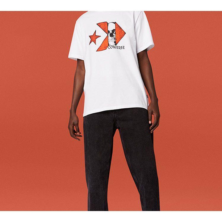 Converse T Shirts Men's White Crew Neck Moderate Straight Fit 10019893-A03
