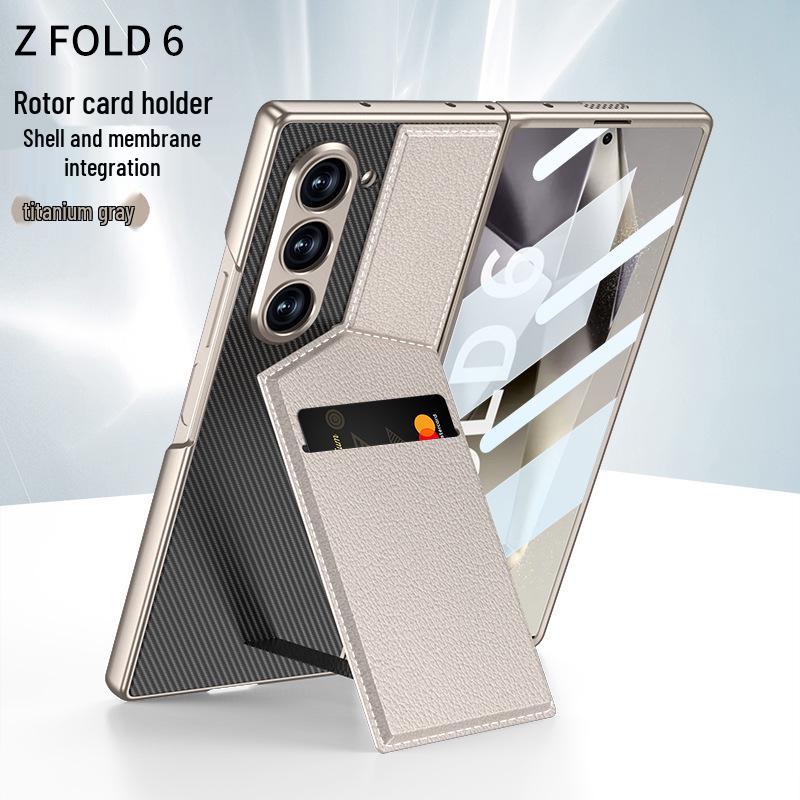 Чехол-подставка с держателем для карт Samsung Z Fold 6 - Премиальная кожа с интегрированной защитной пленкой