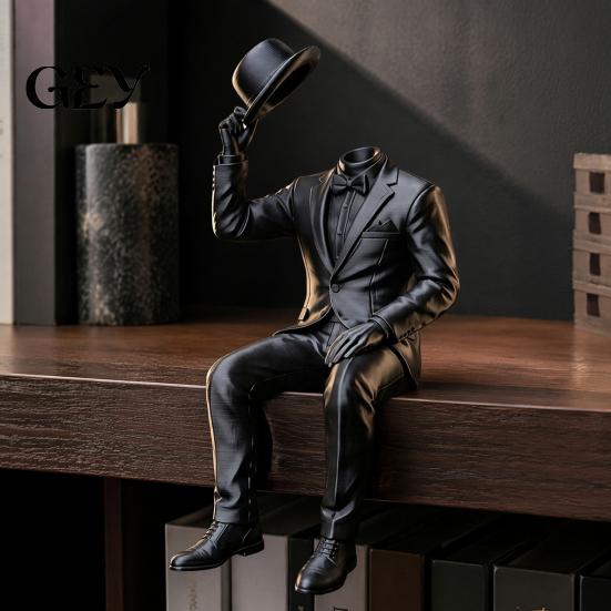 Modern Art Living Room Accents 3D Printed Sitting Gentleman Ornament, Minimalist Abstract Faceless Figurine, Creative Desktop Display Statue Aesthetic