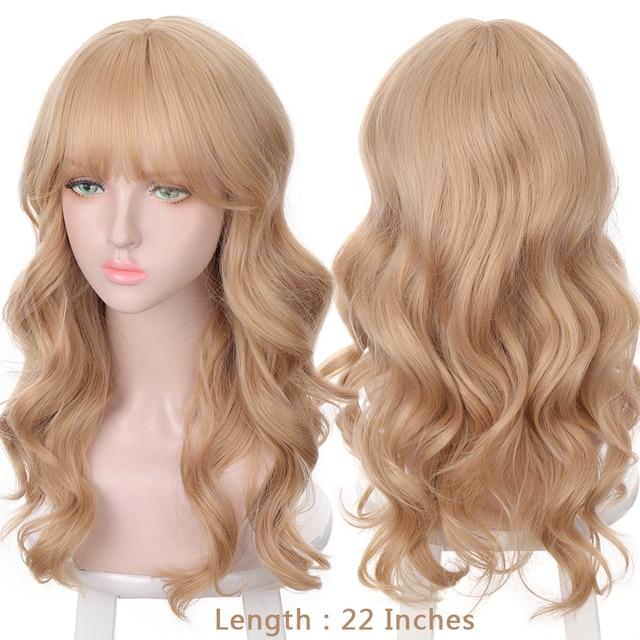 Синтетические парики для женщин, повседневный косплей, длинные волнистые парики Лолиты с челкой, холодный коричневый, термостойкие волосы, парик Боб