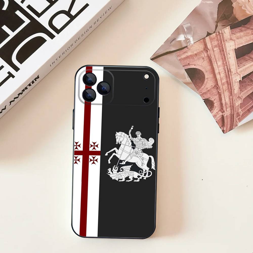 G-Georgia Flag Phone Case For iPhone 11,12,13,14,15,16,17,Pro,Max,Plus,E,SE4,Air,Mini Black Soft Cover