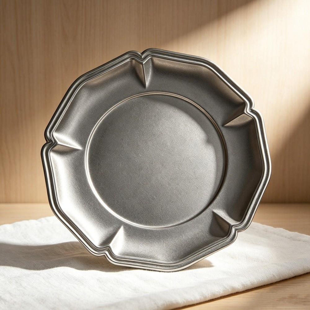 Silver Color Embossed Dessert Plate Wavy Edge Jewelry Storage Organizer Snack Server