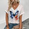 Summer Oversize Women's Clothing T-Shirts Simplicity V-Neck Woman Clothing Casual Short Sleeve Tshirts 3d Butterflies Printed Pullover