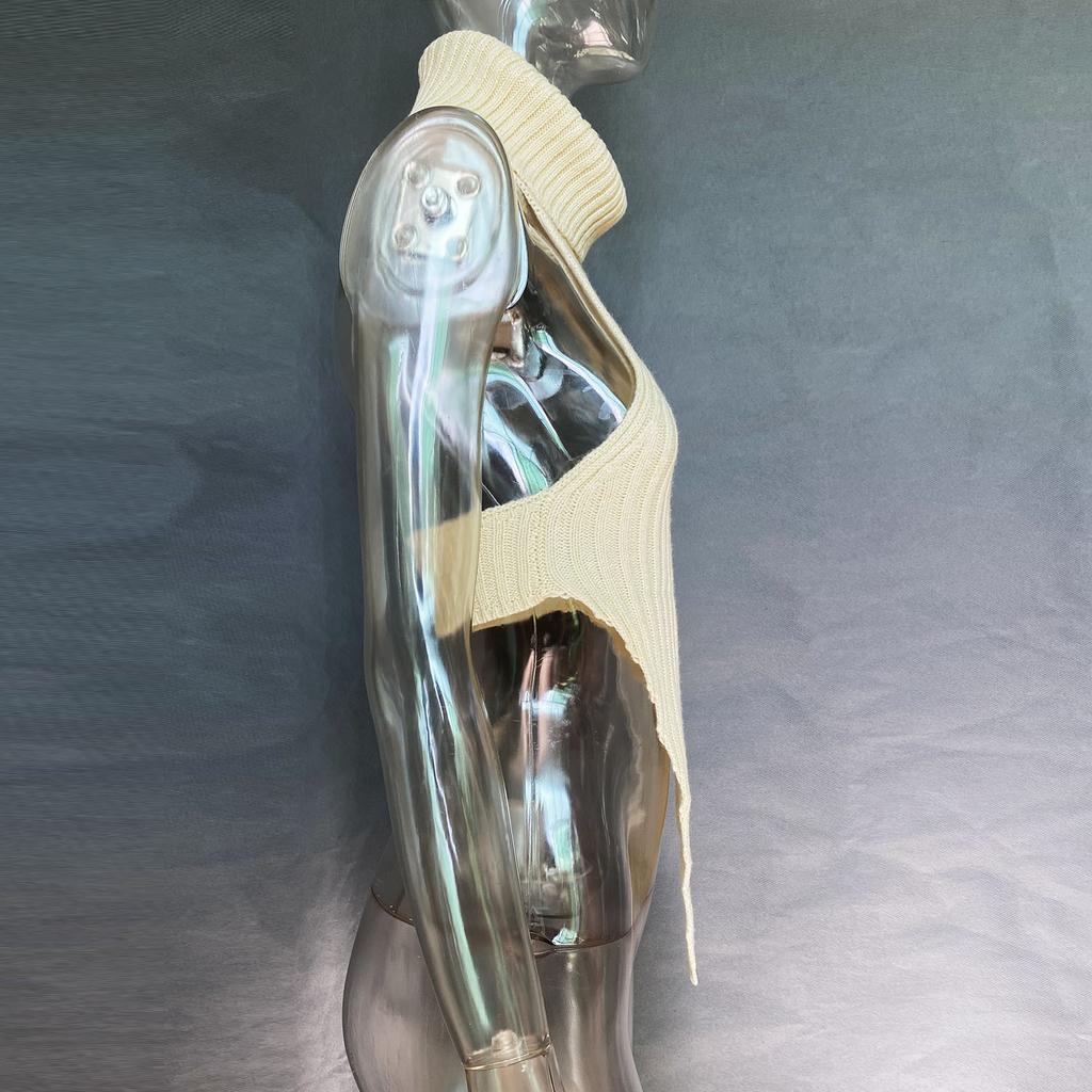 Women's High Neck Irregular Sexy Backless Woolen Knitted Vest Top