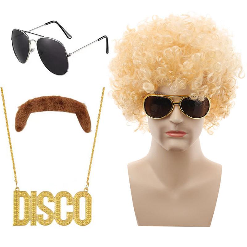 Стильный панк-парик с цветными диско-очками и уникальным ожерельем для тематических вечеринок