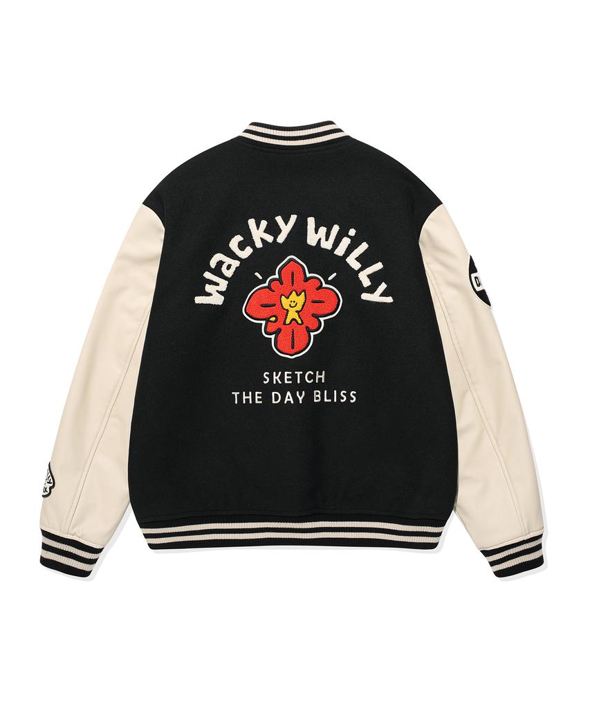 Wacky Willy Applique Varsity Jacket Black
