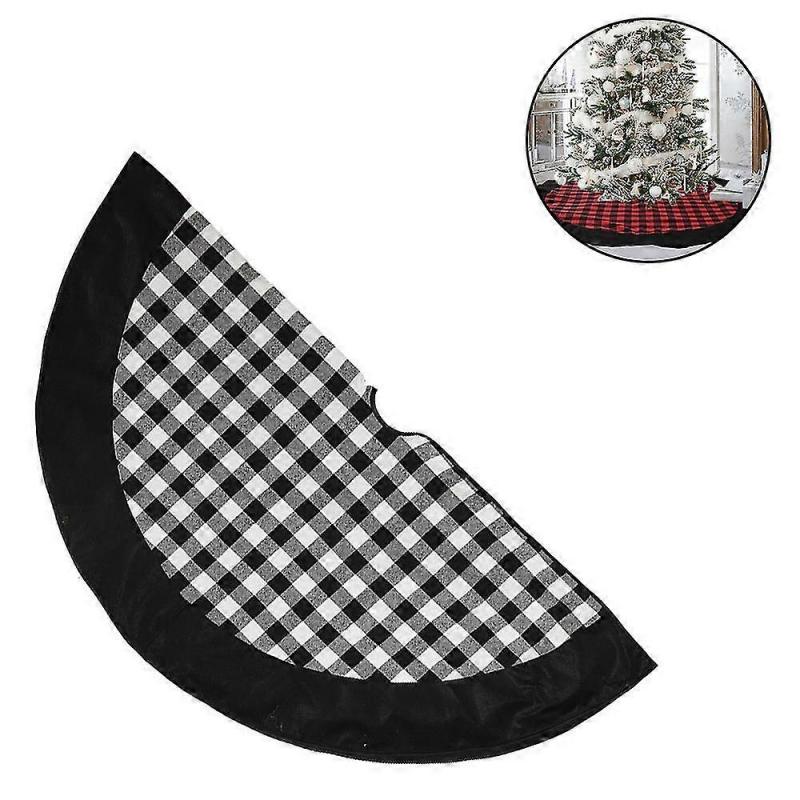 1 Pc Plaid Christmas Tree Skirt - Black And Red Checked Tree Skirts Mat For Christmas Holiday Party Decorations