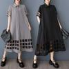 Spring and Summer New Loose Large Size Mesh Splicing Casual Simple Sweet Short-sleeved Shirt Dress
